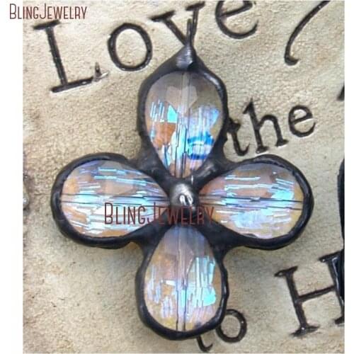 PM29393 Soldered Crystal Pendant Aurora Borealis Ab Briolette Drop Cross Pendant Crysta Pendant Cross Bohemian Metalwork Metals