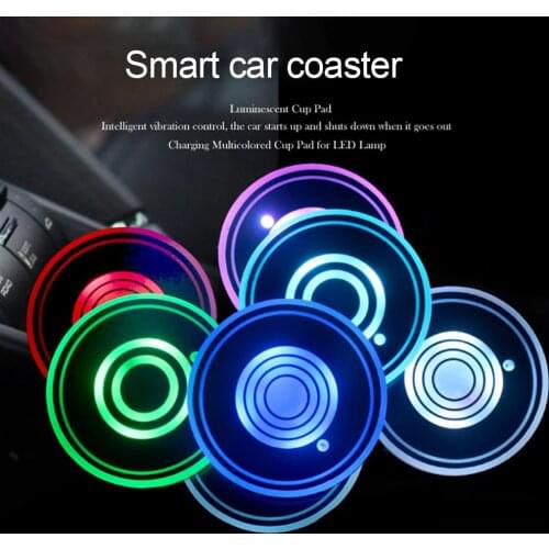 2Pcs Rechargeable RBG Color Light Auto Car Cup Coasters Drinkings Holder Mat