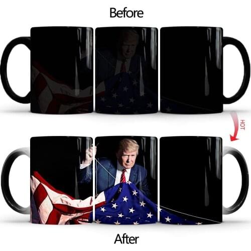 US President Donald J. Trump Sew National Flag Souvenir Discolour Coffee Cup Keep America Great Heat Change Colour Hot Milk Mug
