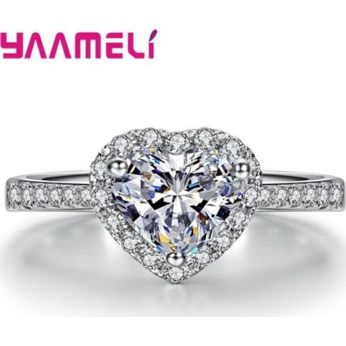 Real 925 Sterling Silver Female Jewelry Charming Luxury Love Heart Crystal Fancy Ring For Woman Girlfriend Wife Nice Gift