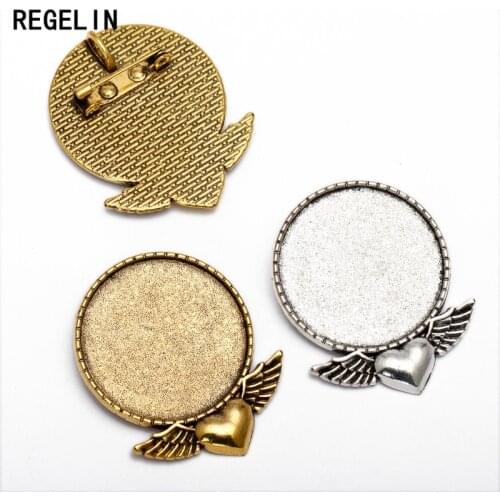 REGELIN New 5pcs/lot Antique Silver/Antique Gold cabochon Base Setting Jewelry Findings Alloy Love Wing Inner 30 MM Tray