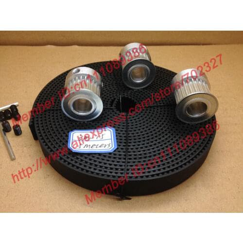 5Meters 3M timing belt Neoprene width 15mm + 3pcs 24 teeth bore10mm HTD 3M Timing Pulley for laser engraving CNC machines