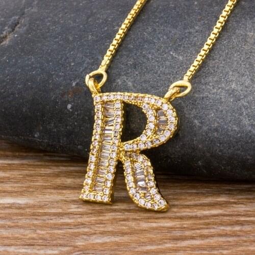 Luxury Gold Color A-Z 26 Letters Necklace CZ Pendant for Women Cute Initials Name Necklace Fashion Party Wedding Jewelry Gift