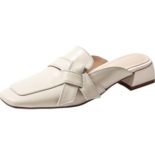 GUIDIBASIC Sandals Women 2021 Genuine Cow Leather Slippers Summer Baotou Flat Shoes Womens Loafers British Style Handmade