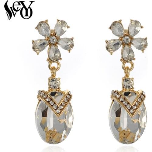 VEYO Luxury Green Flower Crystal Earrings Antique Women Drop Dangle Earrings For Women Rhinestone Jewelry Wholesale