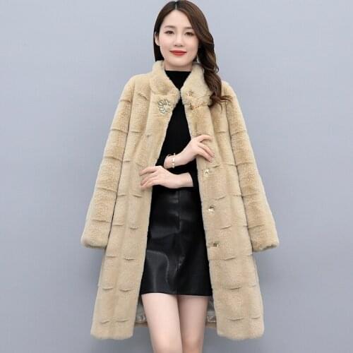 New Mink Fur Coat Luxury Women Hooded Jacket Winter Fashion Thick Warm Mid-Length Plush Outerwear Loose Female Overcoat G1412
