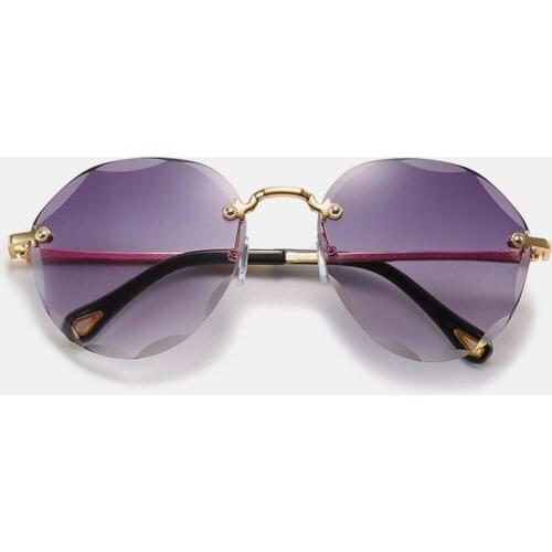Rimless Round Frame Sunglasses Men Women Double Purple Lens UV400 Protection Eyewear Fashion Design Gafas De Sol