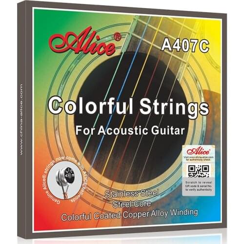 Original Alice A407C Colorful Acoustic Guitar Strings 1st-6th Guitarra Strings Color Coated Copper Alloy Wound Light