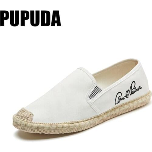 PUPUDA Men Casual Shoes Linen Canvas Shoes Men Loafers Comfortable Fisherman Shoes Men Espadrilles Summer Sneskers Male