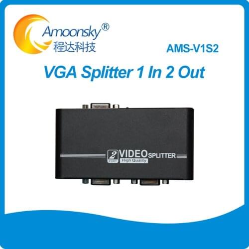 V1S2 1 to 2 ports VGA video splitter duplicator 1-in-2-out 450MHz device cascadedable Boots Video Signals 1920*1440