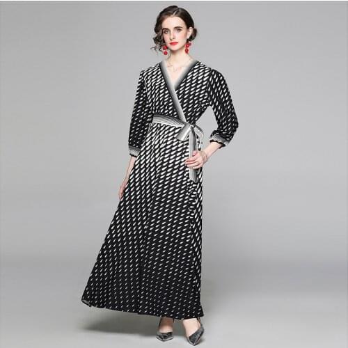 Lantern Sleeve Evening Dress Long Luxury 2021 Ankle-Length V-Neck Maxi Dresses for Women Dropshipping Kawaii Dress Vestido Midi