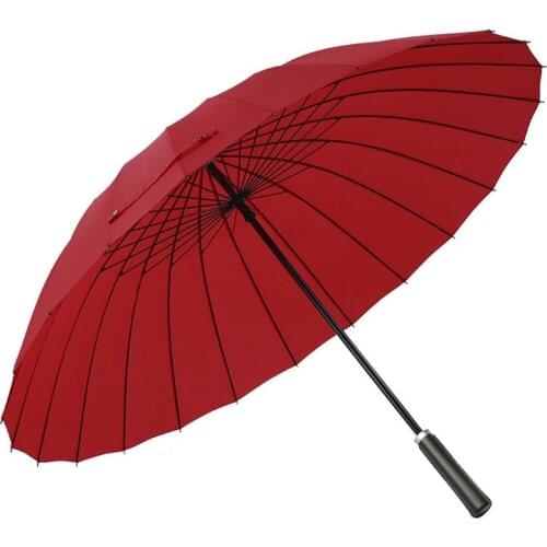 24K Bone Wind Resistant Super Large Umbrella Mens Business Straight Pole Long Handle Umbrella PU Leather Handle