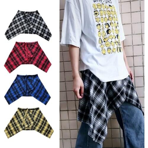 Hip Hop Plaid Men Women Fake Skirt Street Dance Hip Hop Irregular False Shirt Skirt Hem Half-body Punk Shorts Womens Jupe Saia