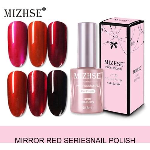 MIZHSE Metallic Mirror Effect Nail Ge Need Sliver Base Red Color UV Nail Polish Metal Bright Acrylic Color Nail Glue Gel Polish