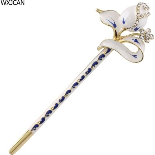 WXJCAN Ethnic classic hairsticks for women Color drawing Hair stick lace step vintage bride headdress enamel hairwear H1053