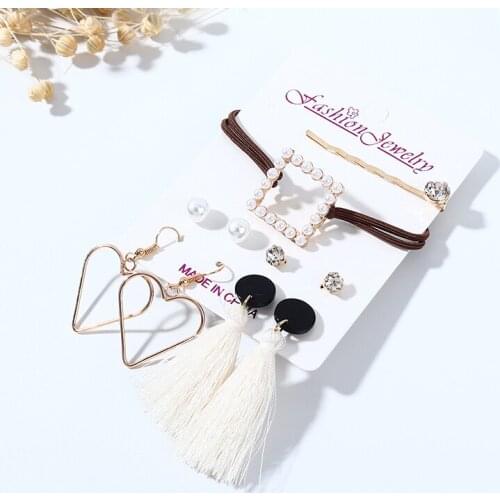 TONGKWOK Bohemia Exaggeration Dangle Earrings For Women Silk Thread Tassel Metal Long Chandelier Earrings Jewelry set #142355