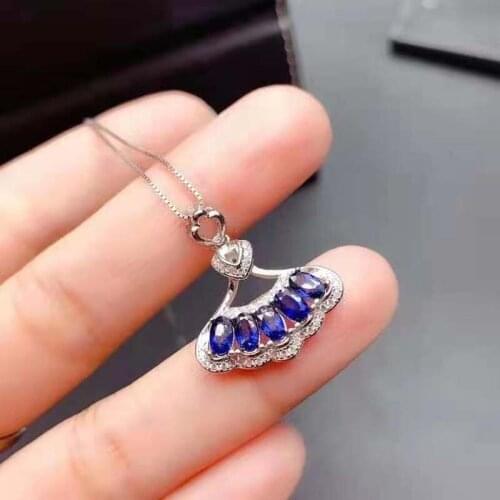 Natural Sapphire Sector Pendant Necklace S925 Sterling Silver Fine Fashion Wedding Jewelry for Women MeibaPJFS