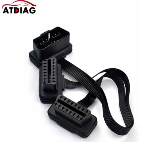 1 Pcs Flat+Thin As Noodle OBDII OBD 2 OBD2 16 Pin ELM327 Male To Dual Female Y Splitter Elbow Extension Connector Cable