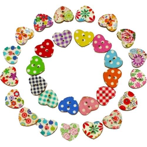 100 PCS 24L Colorful Wooden Button Mixed 2 hole Flower Natural Sewing children Buttons for scrapbooking Clothes Accessories