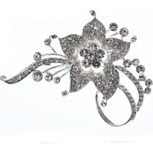 100pcs/lot Wedding Rhinestone Crystal Flower Shape Brooches Pins for Bridal Bouquet Decoration