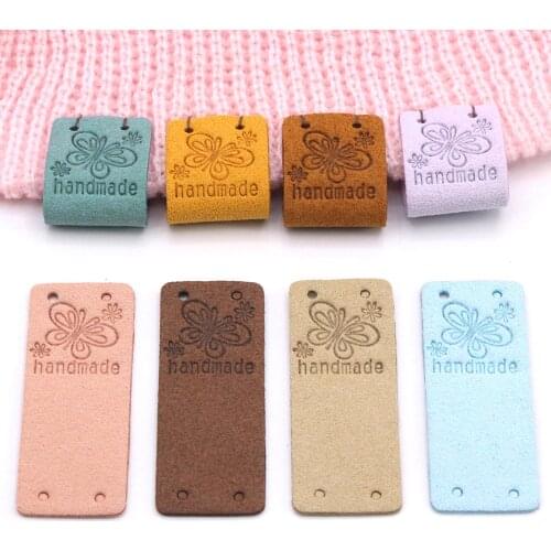 20Pcs Leather Label Butterfly Handmade Label For Clothes Hand Made Tags Decorative Hats Gift Bag Sewing Tag Knitting Accessories