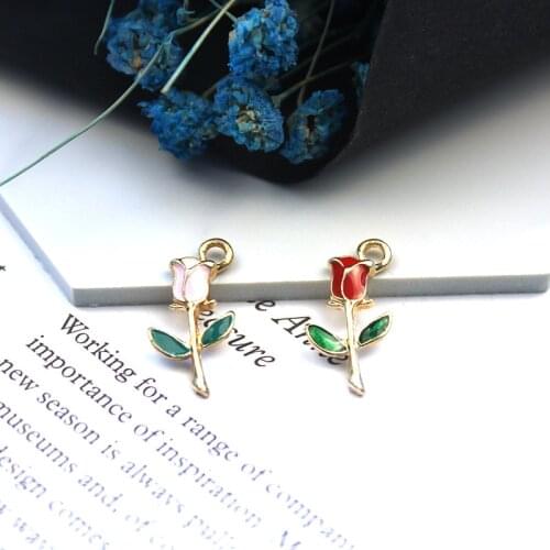 20pcs/lot Creativity Rose flower Enamel for DIY Keychain diy material bag bracelet pendantEarring Jewelry Handmade Finding XL731