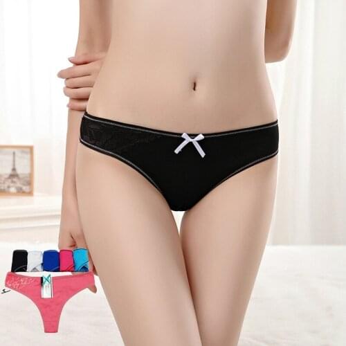 5color Cotton lace Womens Sexy Thongs G-string Underwear Panties Briefs For Ladies T-back bikini lingerie 4pcs/lot 87322