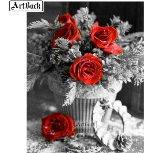 5d diamond painting red rose flower full square / round diamond art landscape diy 3d diamond mosaic embroidery