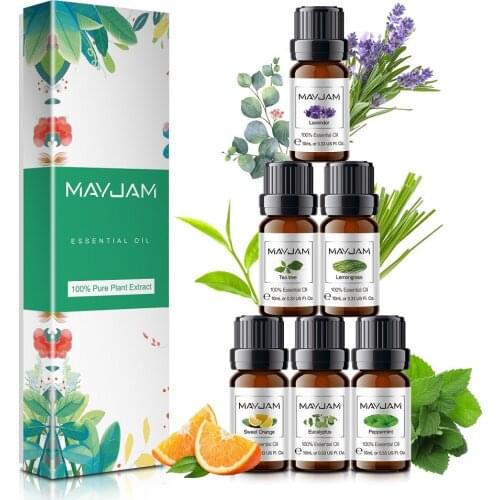 10ML MAYJAM Pure Natural Plant Essential Oils 6pcs Gift Box Set for Aromatherapy Bath Massage Hair Skin Care Diffuser Aroma Oil