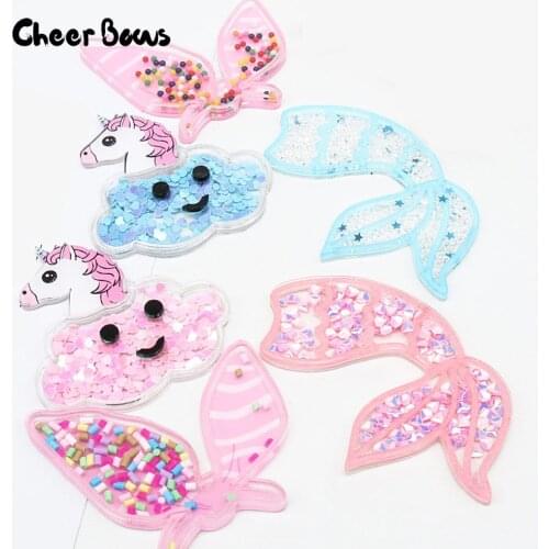 1pc Clouds Unicorn Acrylic Accessories Liquid Quicksand Filling Sequins Appliques Phone Decor DIY Hair Clips Accessories