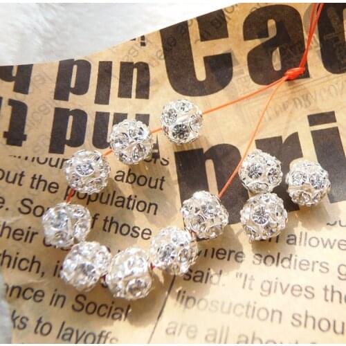 Free Shipping Shamballa Spacer Beads 8mm White Crystal Glass Handicraft Globose Beads,Silver Plated Pave Rhinestone Balls