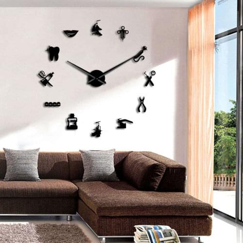 Dentist Clinic Bussiness Sign Decorative Large 3D Wall Clock Dental Doctor Instrument DIY Big Clock Dentist Office Decor