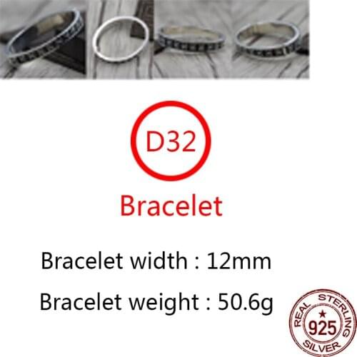 D32 S925 sterling silver bracelet personality retro simple punk hip-hop style cross flower alphabet fashion styling birthday