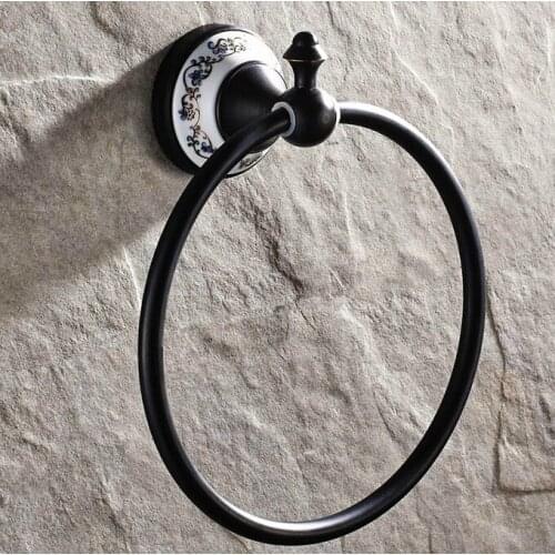 Black oil Antique Brass Ceramic Base Bathroom Hardware Accessories Round Towel Ring Hanger Holder Dba061