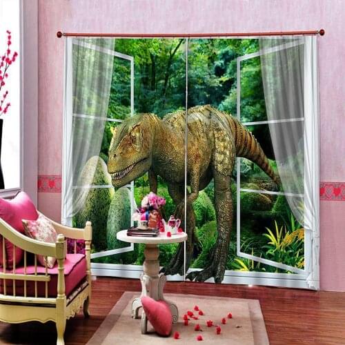 Custom Photo 3D Dinosaur Forest Rainforest Landscape Curtain Digital Print For Childrens room Bedroom Blackout Window Drapes