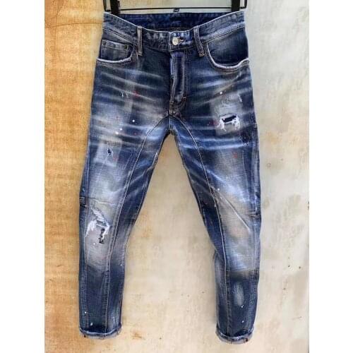 2021 new mens ripped fashion slim-fit point paint stretch jeans T131