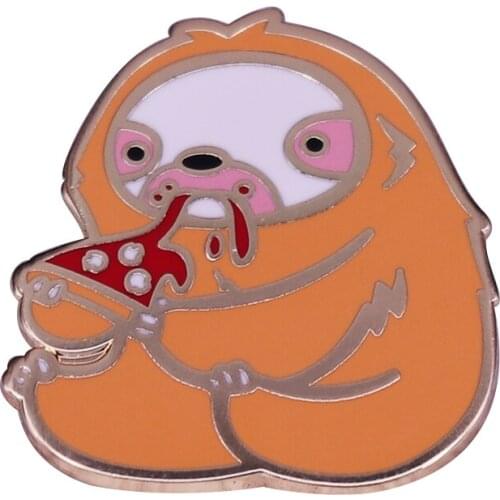 Cute Sloth Eating a Pizza Enamel Pin Funny Lazy Addition