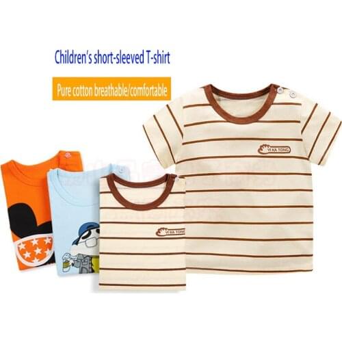 2021 summer new childrens short-sleeved t-shirt pure cotton cute male and female baby tops