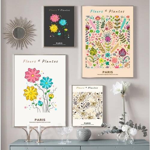 Fleurs Et Plantes Paris Illustrationd Poster Prints Nordic Abstract Flowers Canvas Painting Wall Art Living Room Decor Pictures