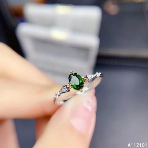KJJEAXCMY fine jewelry S925 sterling silver inlaid natural Diopside girl luxury ring support test Chinese style hot selling