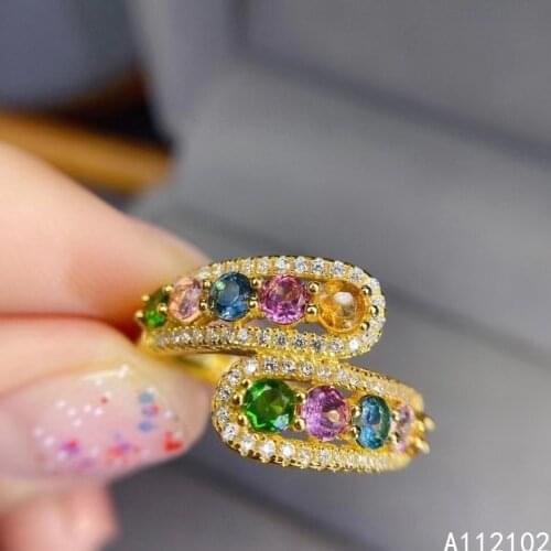 KJJEAXCMY fine jewelry 925 sterling silver inlaid natural Tourmaline new ring lovely girls ring support test