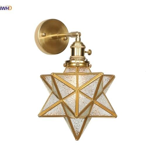 IWHD Creative Star Copper Wall Lamp Switch Bedroom Bathroom Mirror Light Nordic Modern Glass LED Wall Lights For Home Lighting