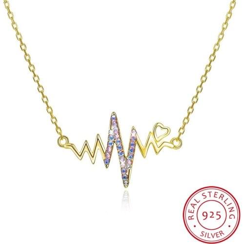 LEKANI Real 925 Sterling Silver Jewelry Fashion Korean Tiny Wave Chain Necklaces Crystals For Women Party Wedding