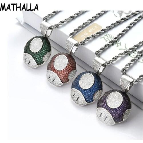 MATHALLA New Fashion Iced Out Mushroom Necklace & Pendant Copper Bicolor Cubic Zircon Necklace Hip Hop Mens Jewelry Gifts
