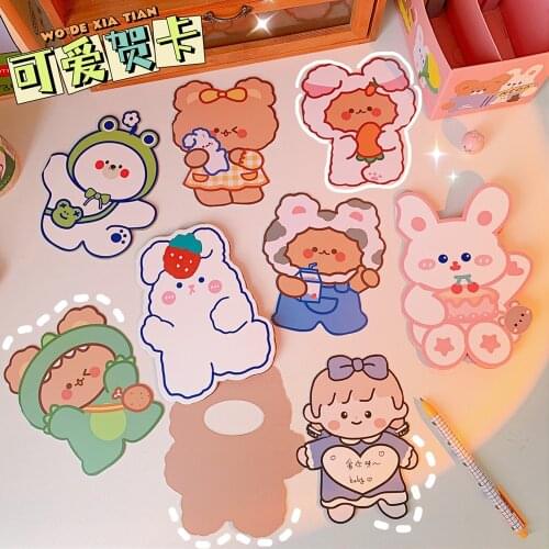 Cute Bear Wish Gift Card INS Cartoon Rabbit Handwritten Card Birthday Card Girl Student Campus Message Card Greeting Card