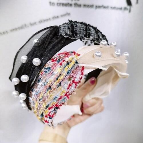 Fashion Girls Colorful Pretty Fabric Hair Bands Knotted Pearl Headbands For Women Hair Hoop Korean Hair Accessories