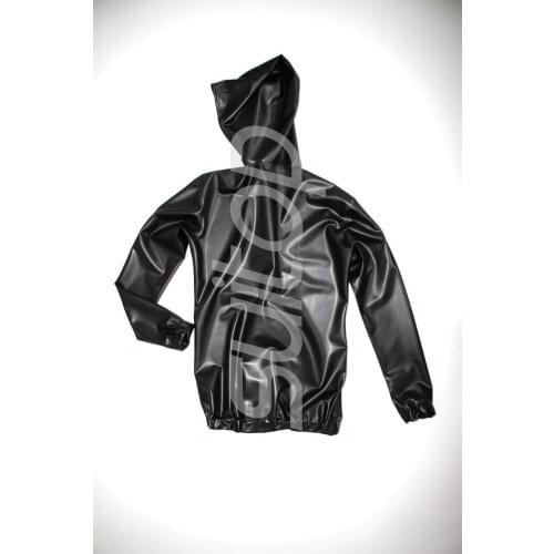 Men 's Black latex outwear with cap rubber boxer sweater suitop real photo