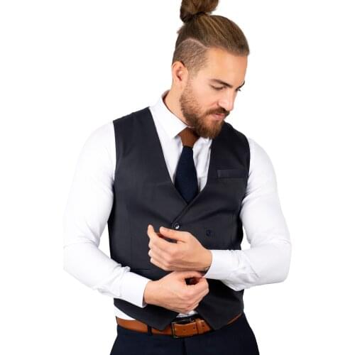 DeepSEA Navy Blue Male Double Breasted Vest Suit Vest Italian Style Tight-Fitting Mould Formal Business Weddings Party Daily Jacket Blazer 2001014