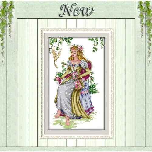 The forest goddess fairy girl painting counted print on canvas DMC 11CT 14CT Chinese Cross Stitch kits embroidery needlework Set