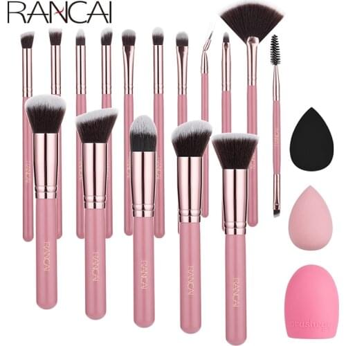 RANCAI Makeup Brushes Set 16pcs with 2 Sponges 1 Brush Cleaning Powder Eyeshadow Contour Concealer Cosmetic Make up Brush